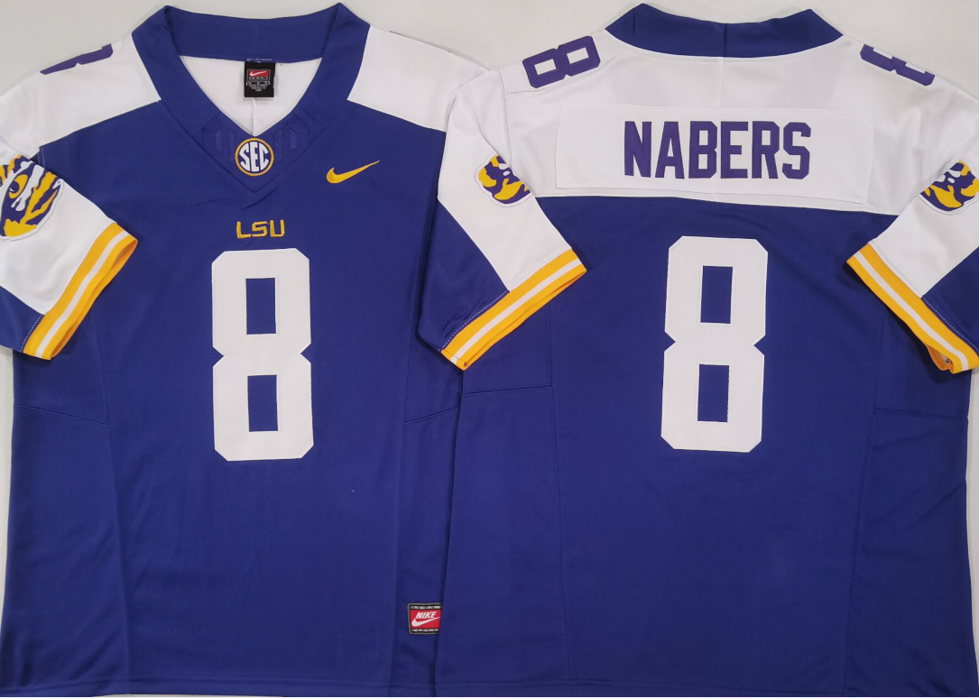 Men's LSU Tigers Malik Nabers #8 Purple Jersey
